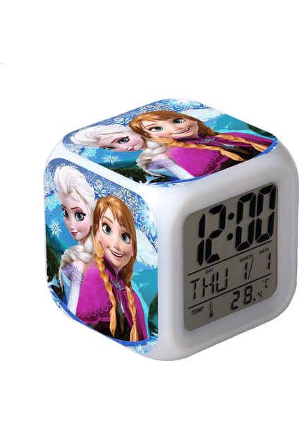 Dondurulmuş Renkli Parlayan LED Çalar Saat Anime Karikatür Çocuk Kare Saat Zaman, Sıcaklık, Alarm, Tarih ile Dijital Çalar Saat (Yurt Dışından)