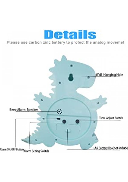Justup Çocuklar Çalar Saatler Analog Dinozor Duvar Saati Masa Saati Dinozorlar Saat Ev --- Yeşil (15X14 Cm) (Yurt Dışından) indirimleri