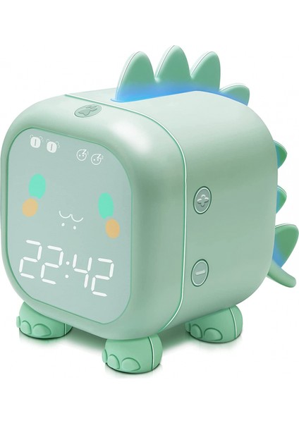 Dinozorlu Çocuk Çalar Saat, Çocuk Yatak Odası Için Dijital Çalar Saat, Sevimli Başucu Saati Çocuk Uyku Eğiticisi, Uyandırma Işığı ve Usb'li Gece Işığı (Yeşil) (Yurt Dışından)