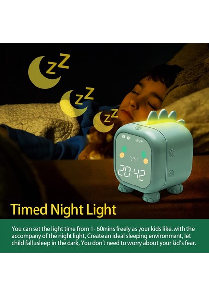 Dinozorlu Çocuk Çalar Saat, Çocuk Yatak Odası Için Dijital Çalar Saat, Sevimli Başucu Saati Çocuk Uyku Eğiticisi, Uyandırma Işığı ve Usb'li Gece Işığı (Yeşil) (Yurt Dışından) fiyatları