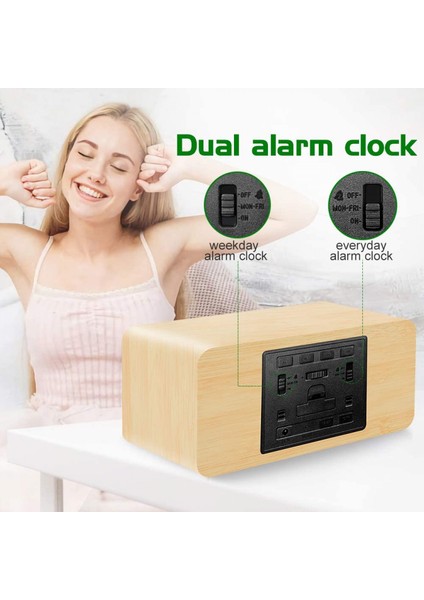 Kablosuz Şarjlı Dijital Ahşap Çalar Saat, %0-100 Dimmer, Çift Alarm, Hafta Içi/hafta Sonu Modu, Erteleme, Yatak Odası, Başucu, Masa, Çocuklar Için Ahşap LED Saatler (Bambu) (Yurt Dışından) fırsatları