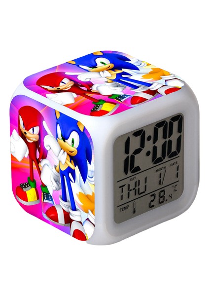 Wekity Sonic The Hedgehog Renkli Çalar Saat LED Kare Saat Zaman, Sıcaklık, Alarm, Tarih ile Dijital Çalar Saat (Yurt Dışından)