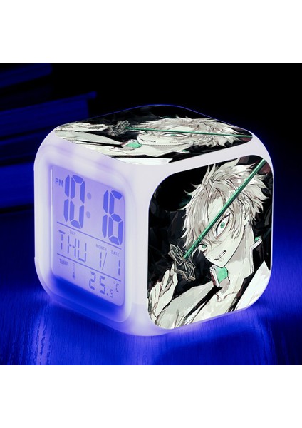 Wekity Anime Ghost Slayer Renkli Çalar Saat LED Kare Saat Zaman, Sıcaklık, Alarm, Tarih ile Dijital Çalar Saat (Yurt Dışından)