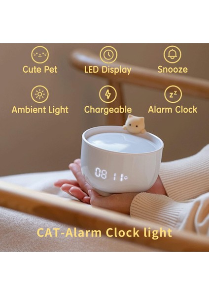 Çocuklar Için Sevimli Kedi Çalar Saat, Yatak Odası Için Yürümeye Başlayan Çocuk Çalar Saat, Kızlar Için Kawaii Oda Dekor Saati, USB Şarjlı Hello Kitty Çalar Saat, Nazik Uyandırma I (Yurt Dışından)