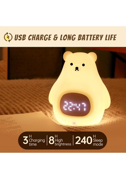 Ayı Gece Lambası, Sevimli Çocuk Çalar Saat, Yumuşak Ücretsiz Silikon Taşınabilir Kreş Lambası, Kız Erkek Bebek Doğum Günü Hediyeleri Için Çocuk USB Şarj Edilebilir Gece Lambası Yat (Yurt Dışından)