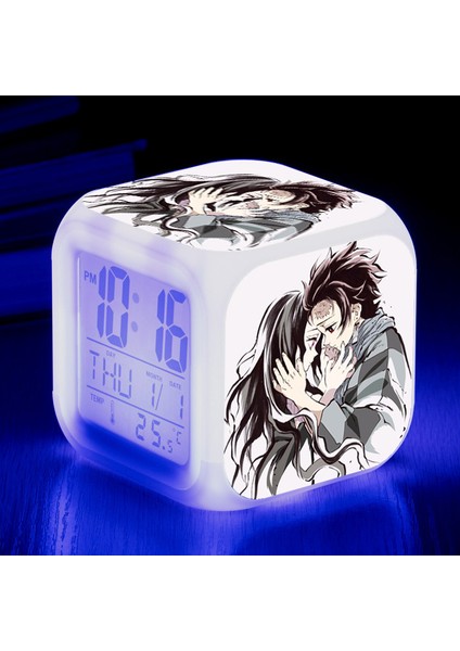 Wekity Anime Çalar Saat Tek Parça LED Kare Saat Zaman, Sıcaklık, Alarm, Tarih ile Dijital Çalar Saat (Yurt Dışından)