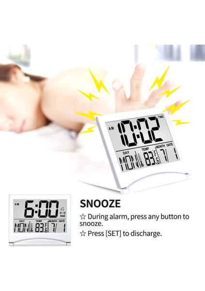 Dijital Seyahat Alarm Saati - Katlanabilir Takvim & Sıcaklık ve Zamanlayıcı Erteleme Modlu LCD Saat - Büyük Sayı Ekranı, Pille Çalışan - Her Yaş Için Kompakt Masa Saati (Yurt Dışından) fırsatları