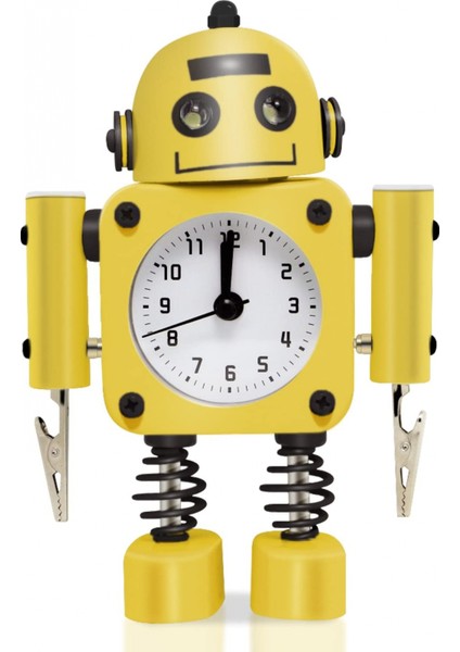 Geçmeyen Robot Çalar Saat Paslanmaz Metal - Yanıp Sönen Göz Işıkları ve El Klipsli Uyandırma Saati (Sarı) (Yurt Dışından)