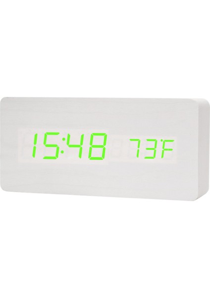 Retro Ahşap Çalar Saat Yaratıcı Dilsiz Öğrenci LED Işıklı Elektronik Saat Moda Ahşap Saat Oturma Odası Başucu Masa Saati (Beyaz Ahşap Yeşil Işık) (Yurt Dışından)