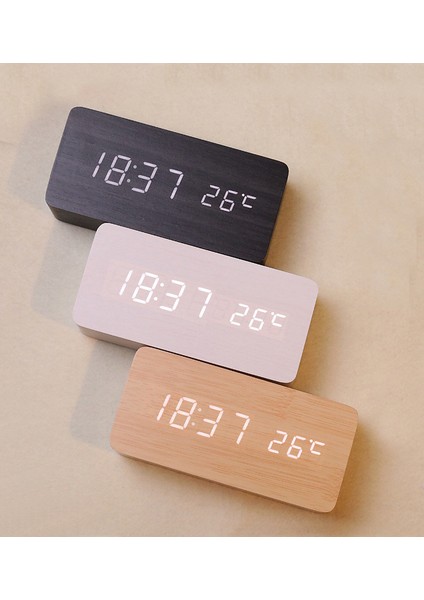 Retro Ahşap Çalar Saat Yaratıcı Dilsiz Öğrenci LED Işıklı Elektronik Saat Moda Ahşap Saat Oturma Odası Başucu Masa Saati (Beyaz Ahşap Yeşil Işık) (Yurt Dışından) modelleri