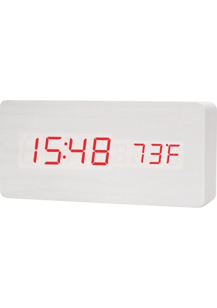 Retro Ahşap Çalar Saat Yaratıcı Dilsiz Öğrenci LED Işıklı Elektronik Saat Moda Ahşap Saat Oturma Odası Başucu Masa Saati (Beyaz Ahşap Kırmızı Işık) (Yurt Dışından)