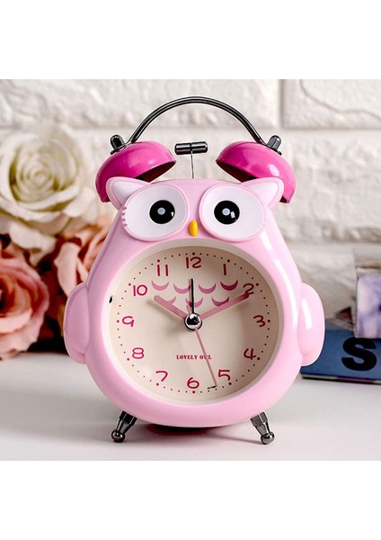 Justup Çocuklar Çalar Saat Sevimli Karikatür Baykuş Loud Bell Çalar Saat Gece Işığı ile Geçmeyen Masa Saati (Gri) (Yurt Dışından)