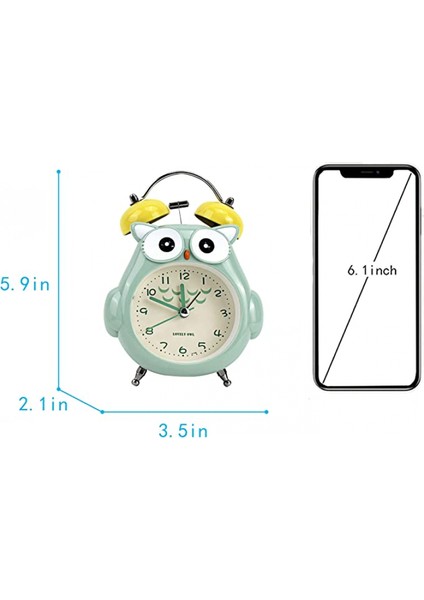 Justup Çocuklar Çalar Saat Sevimli Karikatür Baykuş Loud Bell Çalar Saat Gece Işığı ile Geçmeyen Masa Saati (Gri) (Yurt Dışından)