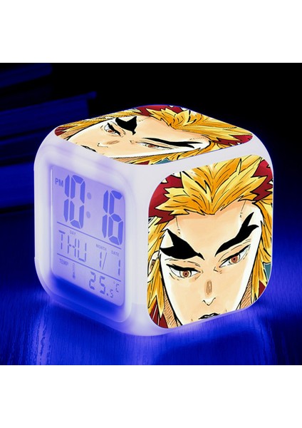Wekity Anime Ghost Slayer Renkli Çalar Saat LED Kare Saat Zaman, Sıcaklık, Alarm, Tarih ile Dijital Çalar Saat (Yurt Dışından)