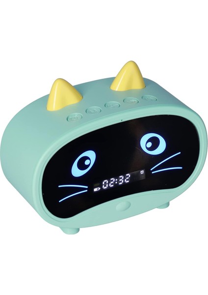 Dijital Çalar Saat Hoparlörü, Sıcaklık Göstergeli Karikatür Kedi Çalar Saat, Çift Çalar Saat, Bluetooth Hoparlör Radyo, Yatak Odası Ofisi Için Eller Serbest Çağrı (Yeşil) (Yurt Dışından)