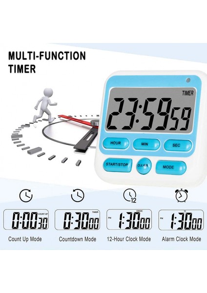 Dijital Mutfak Zamanlayıcısı, Açma/kapama Anahtarı, 12/24 Saat Saati ve Sessiz Zamanlayıcılar, Geniş LCD Ekran, Yüksek Sesli Alarm ve Güçlü Mıknatıs (Mavi) (Yurt Dışından)
