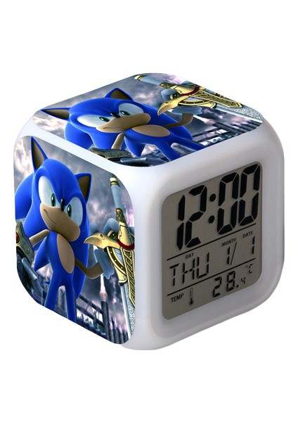 Wekity Sonic The Hedgehog Renkli Çalar Saat LED Kare Saat Zaman, Sıcaklık, Alarm, Tarih ile Dijital Çalar Saat (Yurt Dışından)