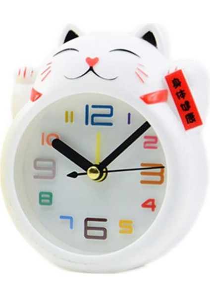 Masa Saati Zil Şanslı Kedi Öğrenci Çocuk Çalar Saat Pil Olmadan Ev Ofis Odası Için Masaüstü Masaüstü (Beyaz) (Yurt Dışından)