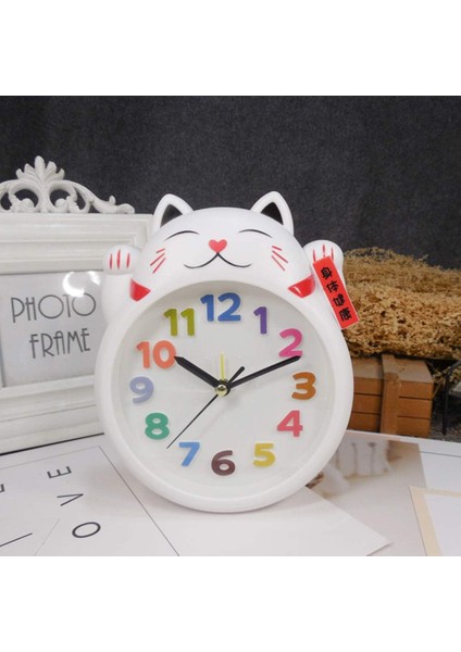 Masa Saati Zil Şanslı Kedi Öğrenci Çocuk Çalar Saat Pil Olmadan Ev Ofis Odası Için Masaüstü Masaüstü (Beyaz) (Yurt Dışından) fiyatları