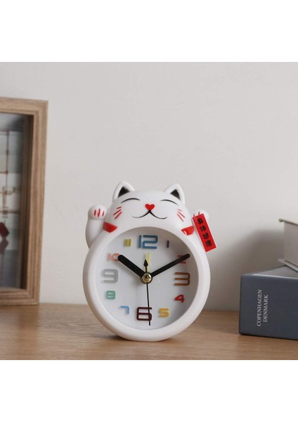 Masa Saati Zil Şanslı Kedi Öğrenci Çocuk Çalar Saat Pil Olmadan Ev Ofis Odası Için Masaüstü Masaüstü (Beyaz) (Yurt Dışından) modelleri