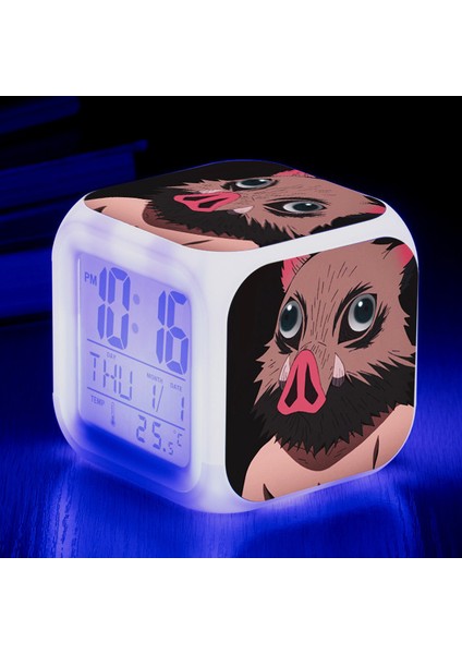 Wekity Anime Ghost Slayer Renkli Çalar Saat LED Kare Saat Zaman, Sıcaklık, Alarm, Tarih ile Dijital Çalar Saat (Yurt Dışından)