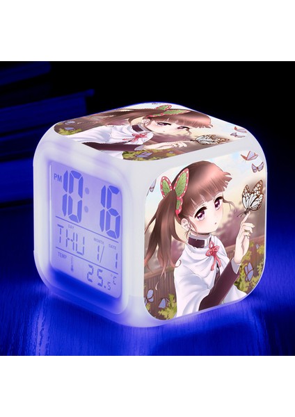 Wekity Anime Ghost Slayer Renkli Çalar Saat LED Kare Saat Zaman, Sıcaklık, Alarm, Tarih ile Dijital Çalar Saat (Yurt Dışından)