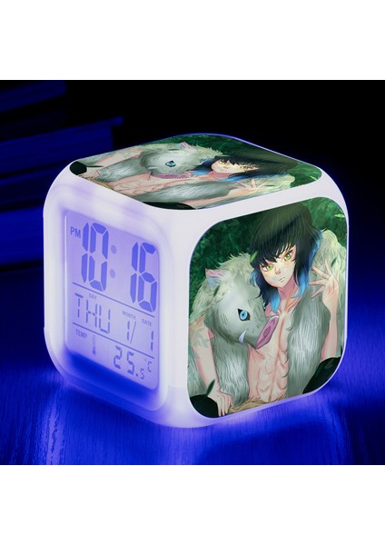 Wekity Anime Ghost Slayer Renkli Çalar Saat LED Kare Saat Zaman, Sıcaklık, Alarm, Tarih ile Dijital Çalar Saat (Yurt Dışından)