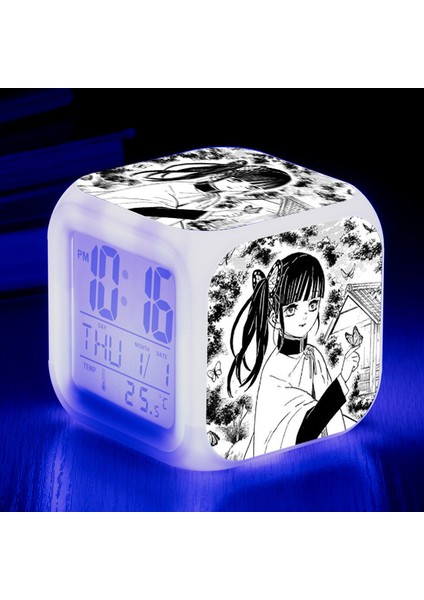 Wekity Anime Ghost Slayer Renkli Çalar Saat LED Kare Saat Zaman, Sıcaklık, Alarm, Tarih ile Dijital Çalar Saat (Yurt Dışından)