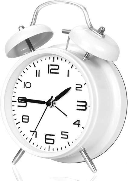 4,5 Inç Sessiz Gece Işıklı Küçük Saat, Pille Çalışan, Metal Çerçeve 3D Kadran, Yatak Odası, Başucu, Masa, (Beyaz) (Yurt Dışından)
