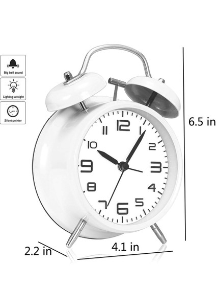 4,5 Inç Sessiz Gece Işıklı Küçük Saat, Pille Çalışan, Metal Çerçeve 3D Kadran, Yatak Odası, Başucu, Masa, (Beyaz) (Yurt Dışından) modelleri