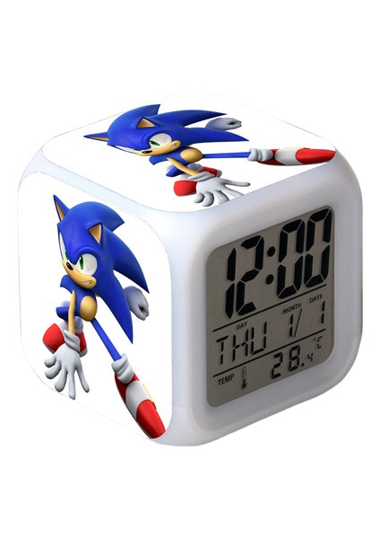 Wekity Sonic The Hedgehog Renkli Çalar Saat LED Kare Saat Zaman, Sıcaklık, Alarm, Tarih ile Dijital Çalar Saat (Yurt Dışından)