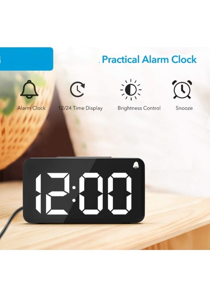 Dijital Çalar Saat, 6'' LED Ekran, Ahşap Tahıl, 6 Parlaklık, Erteleme, 12/24 Saat, Kolay Dijital Saat (Abd Düzenlemeleri) (Yurt Dışından)