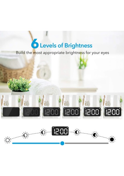 Dijital Çalar Saat, 6'' LED Ekran, Ahşap Tahıl, 6 Parlaklık, Erteleme, 12/24 Saat, Kolay Dijital Saat (Abd Düzenlemeleri) (Yurt Dışından)