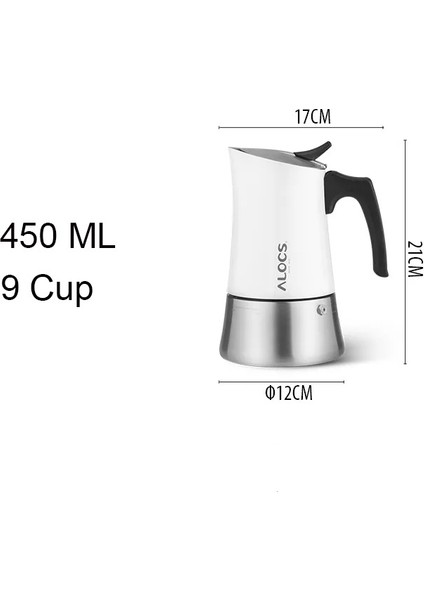 Taşınabilir Mocha Pot 450 ml 9 Cup Beyaz