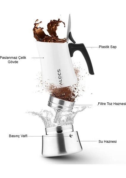 Taşınabilir Mocha Pot 450 ml 9 Cup Beyaz