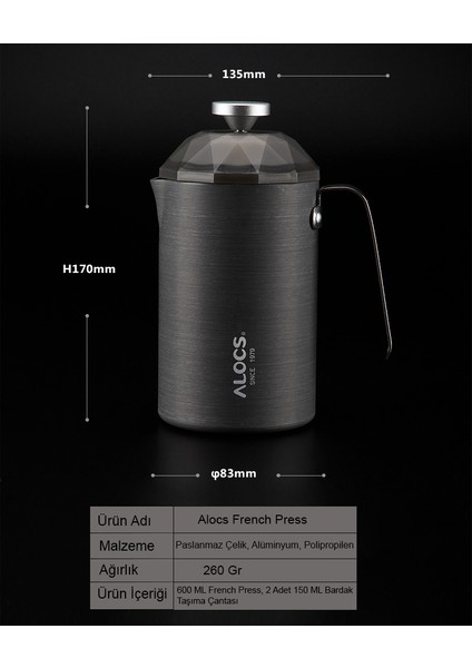 Paslanmaz Çelik French Press 600 ml