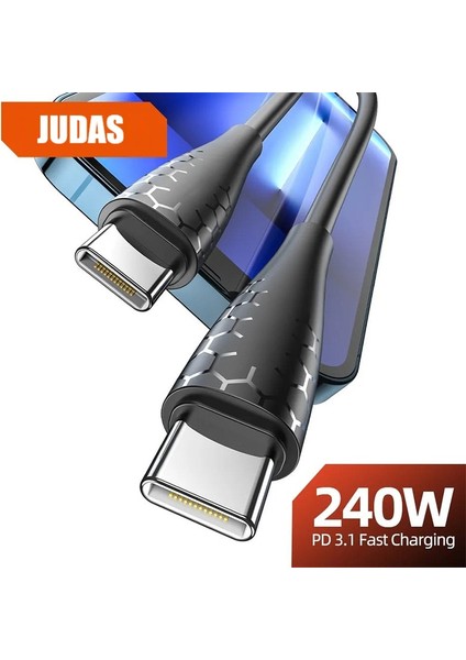 C2 Gan 65W Usb-A/usb-C/pd Hızlı Şarj Adaptör + C10 Type-C To Type-C 6A/240W/480MBPS + J15 Type-C 7A/120W/480MBPS Transparan Şarj ve Data Kablosu -2mt