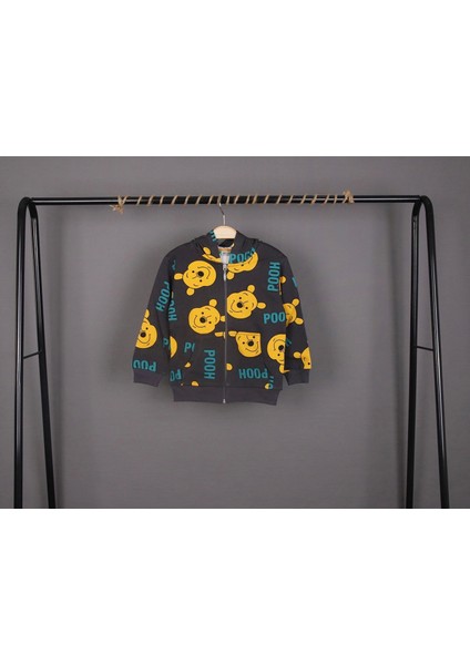 Unisex Çocuk Winnie ve Pooh Baskılı Füme Renk Mevsimlik Kapüşonlu Hırka fiyatları