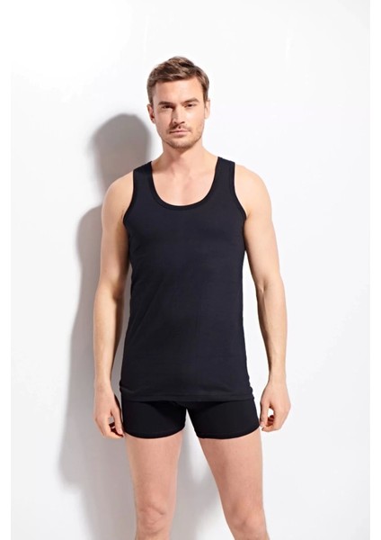 Erkek Penye %100 Pamuklu Premium Kalite Siyah Atlet K1100 - Siyah