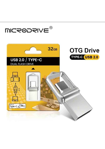 32GB. Type-C ve USB Flash Bellek Çift Girişli Metal Sağlam Orjinal