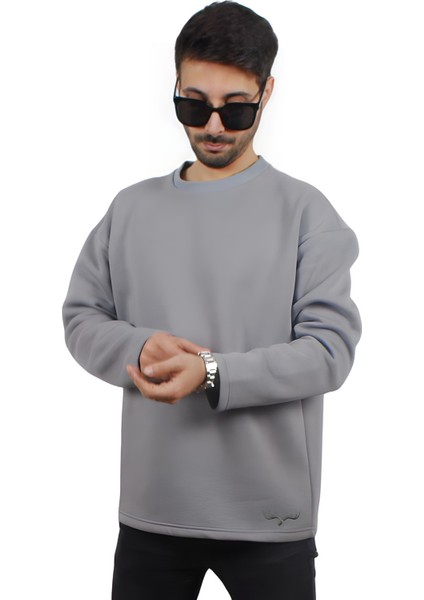 Yumuşak Pamuklu Kumaş Oversize Yuvarlak Yakalı Salaş Sweatshirt Erkek