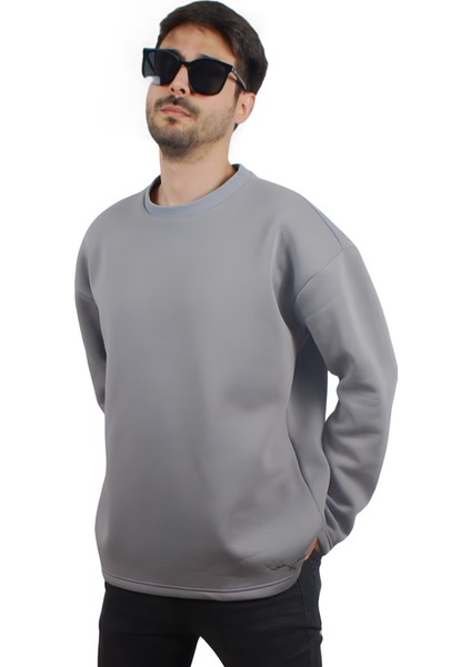 Yumuşak Pamuklu Kumaş Oversize Yuvarlak Yakalı Salaş Sweatshirt Erkek