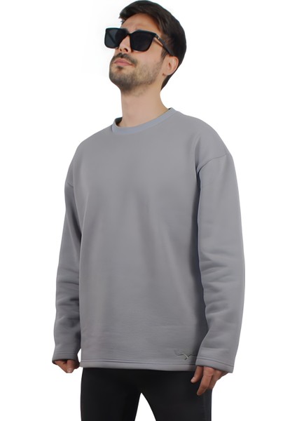 Yumuşak Pamuklu Kumaş Oversize Yuvarlak Yakalı Salaş Sweatshirt Erkek