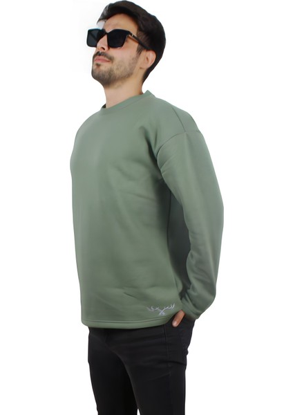 Yumuşak Pamuklu Kumaş Oversize Yuvarlak Yakalı Salaş Sweatshirt Erkek