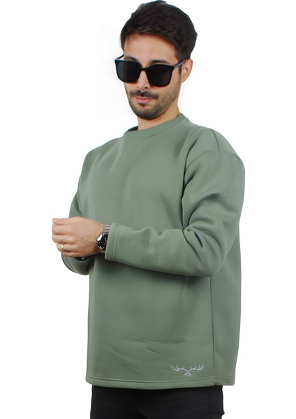 Yumuşak Pamuklu Kumaş Oversize Yuvarlak Yakalı Salaş Sweatshirt Erkek