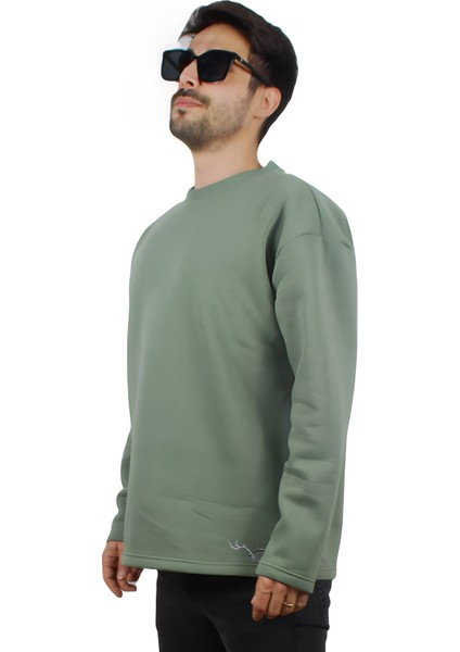 Yumuşak Pamuklu Kumaş Oversize Yuvarlak Yakalı Salaş Sweatshirt Erkek