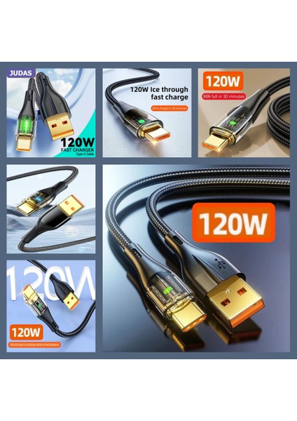C3 Gan 65W Usb-A/usb-C/pd Hızlı Şarj Adaptör + C10 Type-C To Type-C 6A/240W/480MBPS + J15 Type-C 7A/120W/480MBPS Transparan Şarj ve Data Kablosu -2mt