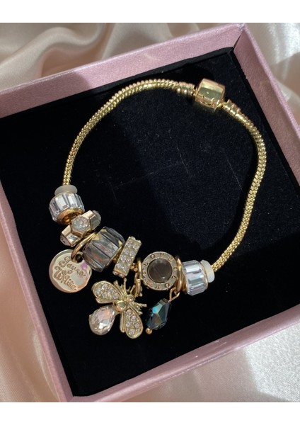 Charmlı Klipsli Marka Model Gold - Beyaz Bileklik