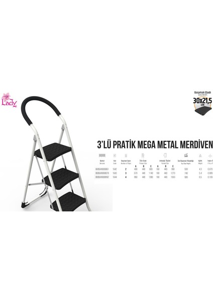 3' Lü Pratik Mega Metal Merdiven