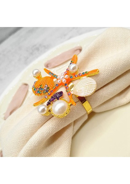 6 Adet Denizyıldızı Peçete Halkaları, Inci Taklidi Okyanus Denizcilik Peçete Halkası Sahipleri Düğün Için Parti, Masa Süsü, Vb, Turuncu (Yurt Dışından) modelleri